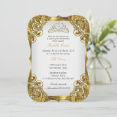 Elite Golden White Pearl Lace Tiara Birthday Party Kaart (Staand voorkant)