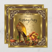 Elite Gouden Bruine Rozen Hoge Hakken Verjaardagsf Kaart (Voorkant / Achterkant)