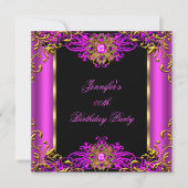 Elite Hot Pink Gem Gold Black Birthday 2 Kaart (Voorkant)