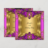 Elite Hot Pink Gem Gold Black Birthday Party Kaart (Voorkant / Achterkant)
