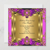 Elite Hot Pink Gem Gold Black Birthday Party Kaart (Achterkant)