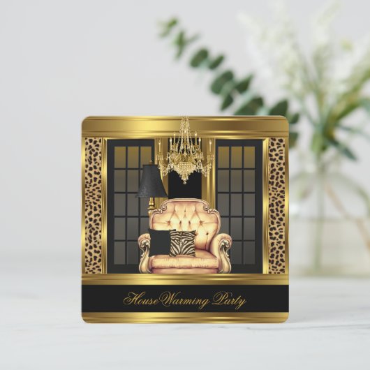 Elite Housewarming Party Chandelier Gold-voorzitte Kaart (Staand voorkant)