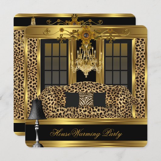 Elite Housewarming Party Chandelier Leopard Gold Kaart (Voorkant / Achterkant)