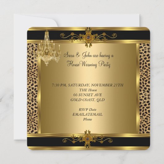 Elite Housewarming Party Chandelier Leopard Gold Kaart (Achterkant)