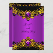 Elite Magenta Gold Black Lace Birthday Party Kaart (Voorkant / Achterkant)
