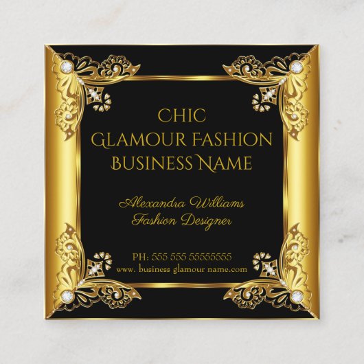 Elite Mode Designer Black Gold Pareltjes Vierkante Visitekaartje (Voorkant)