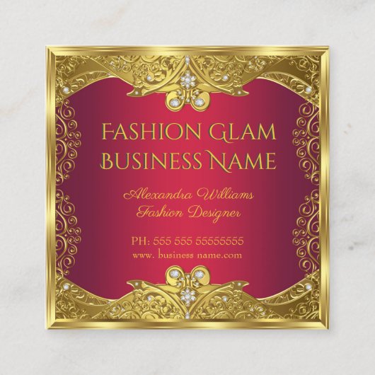 Elite Mode Designer Red Gold Diamonds Vierkante Visitekaartje (Voorkant)