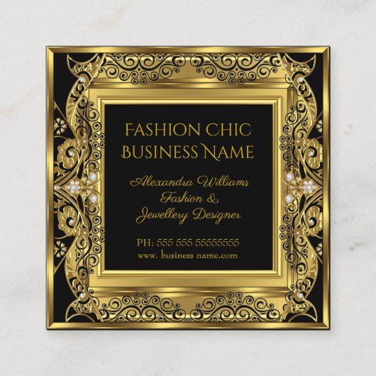 Elite Mode Jewelry Designer Black Gold Jewels Vierkante Visitekaartje (Voorkant)