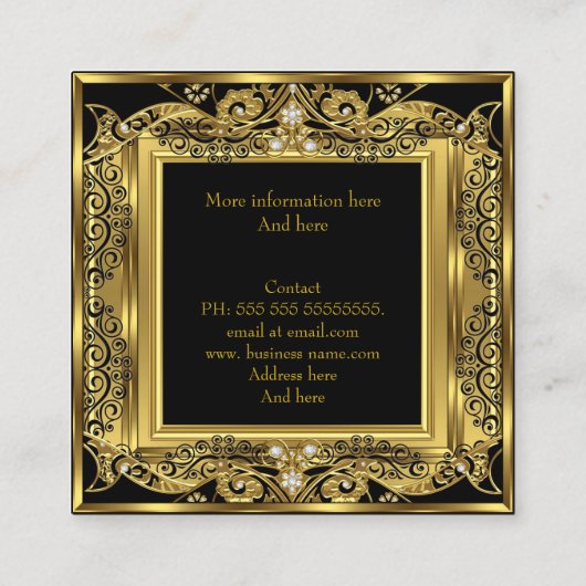 Elite Mode Jewelry Designer Black Gold Jewels Vierkante Visitekaartje (Achterkant)