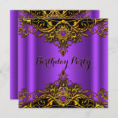 Elite Paars Gold Lace Elegant Birthday Party Kaart (Voorkant / Achterkant)