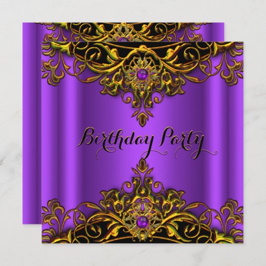 Elite Paars Gold Lace Elegant Birthday Party Kaart (Voorkant / Achterkant)