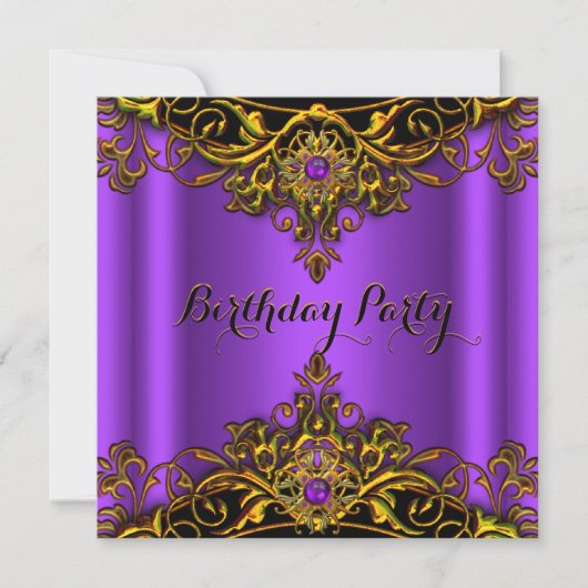 Elite Paars Gold Lace Elegant Birthday Party Kaart (Voorkant)