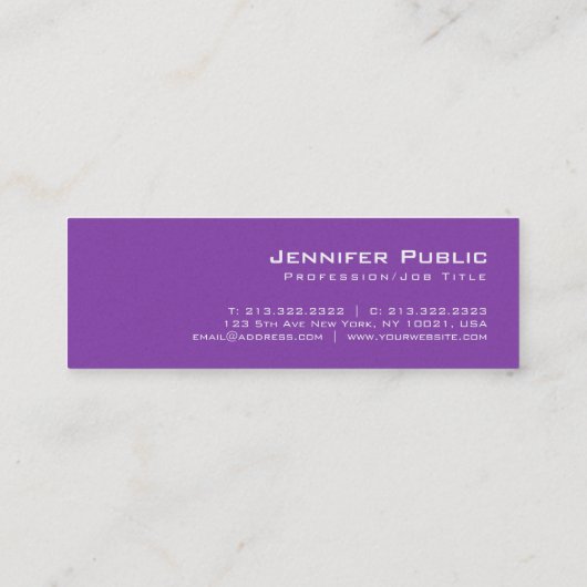 Elite Paarse Plain Modern Pearl Finish Salon Luxe Mini Visitekaartje (Achterkant)