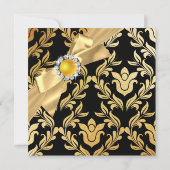 Elite Pearl Gold Bow Black Damask Birthday Invite Kaart (Achterkant)