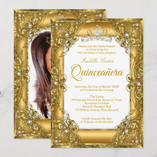 Elite Quinceanera 15e Gouden Parel Tiara Foto Kaart