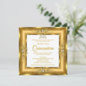 Elite Quinceanera 15th Gold Pearl Gem Tiara Foto Kaart (Staand voorkant)