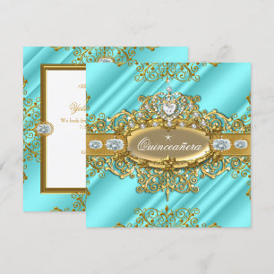 Elite Quinceañera Blauw Turquoise Zilver Goud 15de Kaart