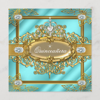 Elite Quinceanera Blauwgroen blauw Goud Damask 15e Kaart