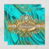 Elite Quinceanera Blauwgroen Silk Silver Gold Part Kaart (Voorkant / Achterkant)