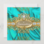 Elite Quinceanera Blauwgroen Silk Silver Gold Part Kaart (Voorkant)