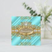 Elite Quinceanera Blue Blauwgroen Silver Gold 15e  Kaart (Staand voorkant)
