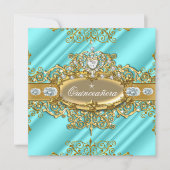 Elite Quinceanera Blue Blauwgroen Silver Gold 15e  Kaart (Voorkant)