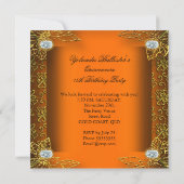 Elite Quinceanera Oranje Gold Damask 15e partij Kaart (Achterkant)