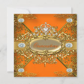 Elite Quinceanera Oranje Gold Damask 15e partij Kaart (Voorkant)