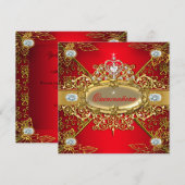 Elite Quinceanera Regal Red Gold Damask 15e partij Kaart (Voorkant / Achterkant)