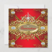 Elite Quinceanera Regal Red Gold Damask 15e partij Kaart (Voorkant)
