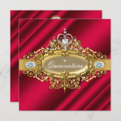 Elite Quinceanera Rich Red Gold Damask 15e partij Kaart (Voorkant / Achterkant)