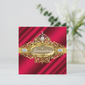 Elite Quinceanera Rich Red Gold Damask 15e partij Kaart (Staand voorkant)