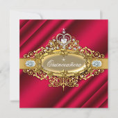 Elite Quinceanera Rich Red Gold Damask 15e partij Kaart (Voorkant)