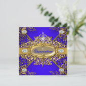 Elite Quinceanera Royal Blue Gold Damask 15/2 Kaart (Staand voorkant)