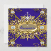Elite Quinceanera Royal Blue Gold Damask 15 Kaart (Voorkant)