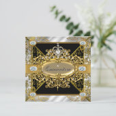 Elite Quinceanera Silver Gold Black Damask 15 jaar Kaart (Staand voorkant)