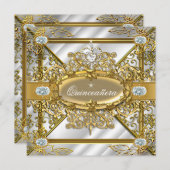 Elite Quinceanera Silver Gold Damask 15e verjaarda Kaart (Voorkant / Achterkant)