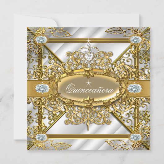 Elite Quinceanera Silver Gold Damask 15e verjaarda Kaart (Voorkant)