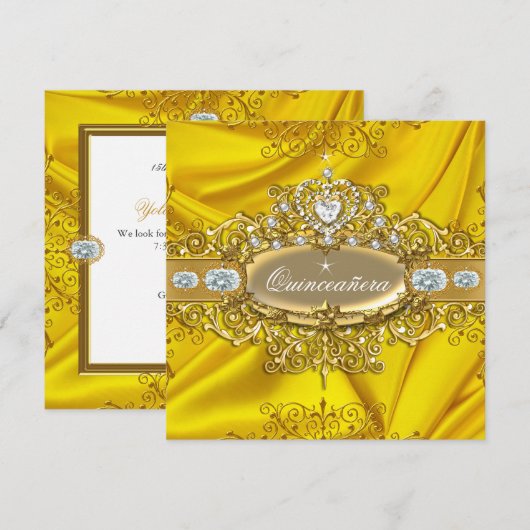 Elite Quinceanera Yellow Silk Silver Gold Party Kaart (Voorkant / Achterkant)