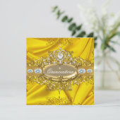 Elite Quinceanera Yellow Silk Silver Gold Party Kaart (Staand voorkant)