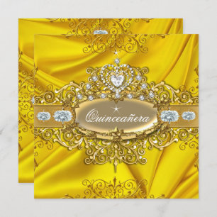 Elite Quinceanera Yellow Silk Silver Gold Party Kaart