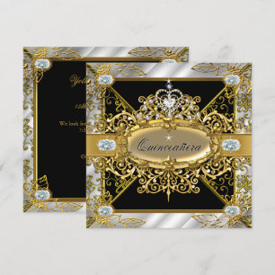 Elite Quinceanera Zilver Goud Zwart Damast 15de Kaart