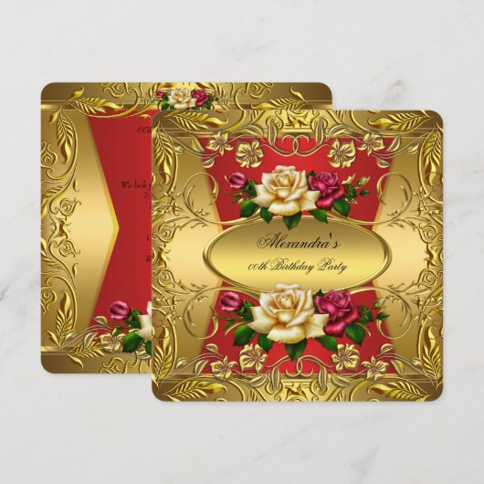 Elite Red Cream Rozen  Gold Birthday Party Kaart (Voorkant / Achterkant)