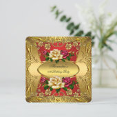 Elite Red Cream Rozen  Gold Birthday Party Kaart (Staand voorkant)