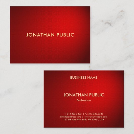 Elite Red Damask Gouden Tekst Professionele Classy Visitekaartje (Voorkant / Achterkant)