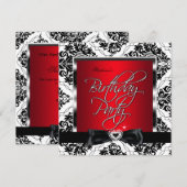 Elite Red Damask Silver Black White Birthday Party Kaart (Voorkant / Achterkant)
