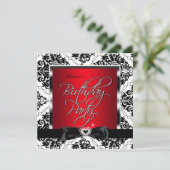 Elite Red Damask Silver Black White Birthday Party Kaart (Staand voorkant)