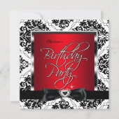 Elite Red Damask Silver Black White Birthday Party Kaart (Voorkant)