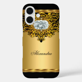 Elite Regal Goud Zwart Sierlijk Diamanten Sieraad  iPhone 16 Hoesje