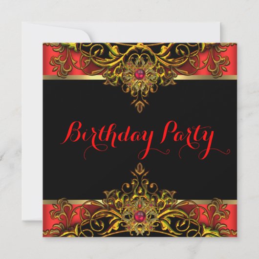 Elite Regal Red Gold Black Elegant Birthday Party Kaart (Voorkant)